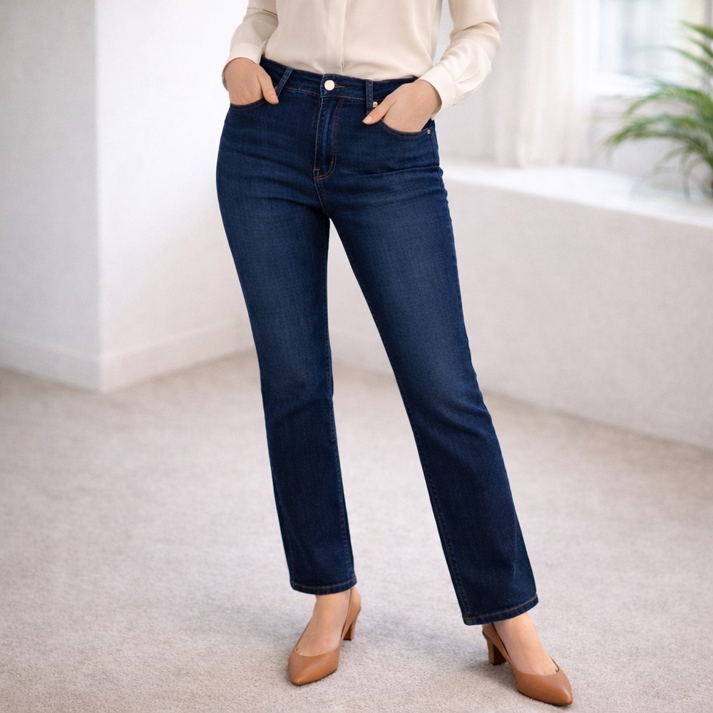 Cabi 514 Blue Moon Indie Straight Leg Denim Five Pocket Zipper Front Jeans Sz 12